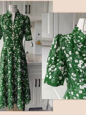 LK Bennett Sophie Size 10 Green & Birch Wildflower Print Dress  Floral Midi